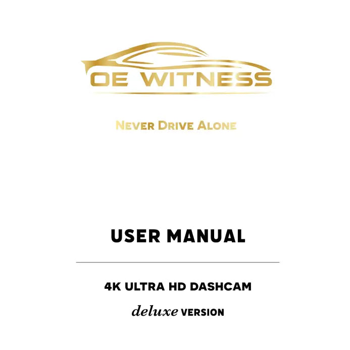 User manual cover for 4K Ultra HD dashcam with OE Witness branding on a white background